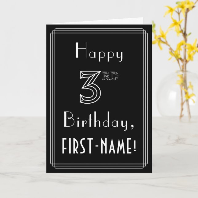 Carte 3e anniversaire : Art Déco Style # 3 et Nom person (Fleur jaune)