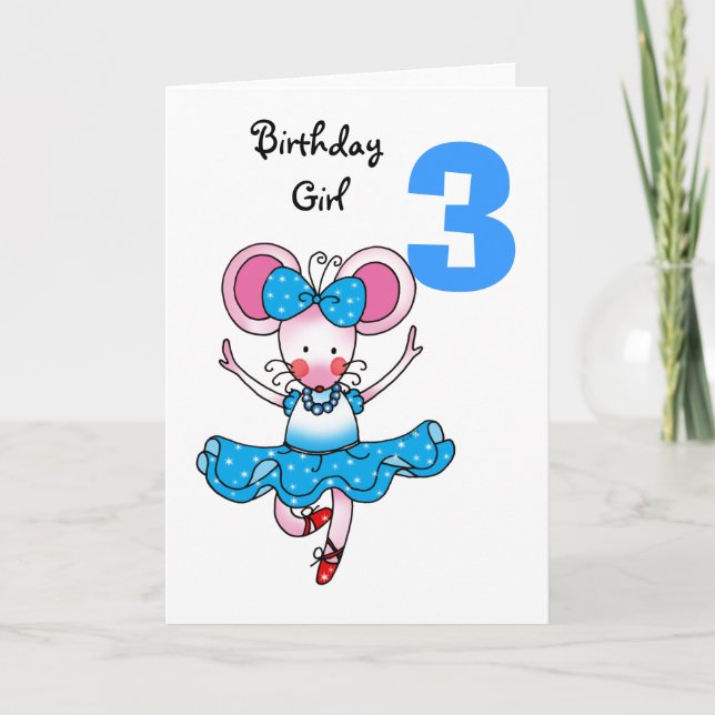 Carte 3e anniversaire cadeau pour une fille, ballerine m (Devant)
