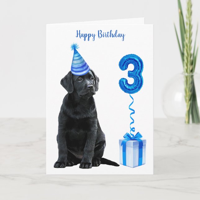 Carte 3e Anniversaire Chiot Thème - Chien bleu mignon Ga (Devant)