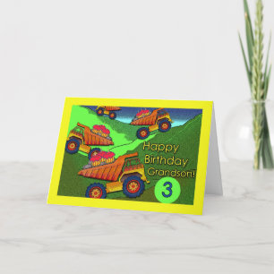 Carte 3e anniversaire de Grandson, Camions de vidage, Cu