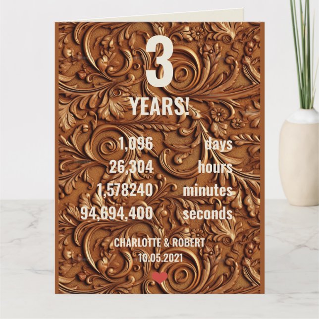 Carte 3e anniversaire de mariage en cuir (Devant)