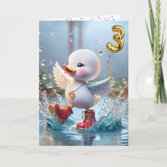 Carte 3e anniversaire Duck Dancing In a Rain Puddle (Devant)