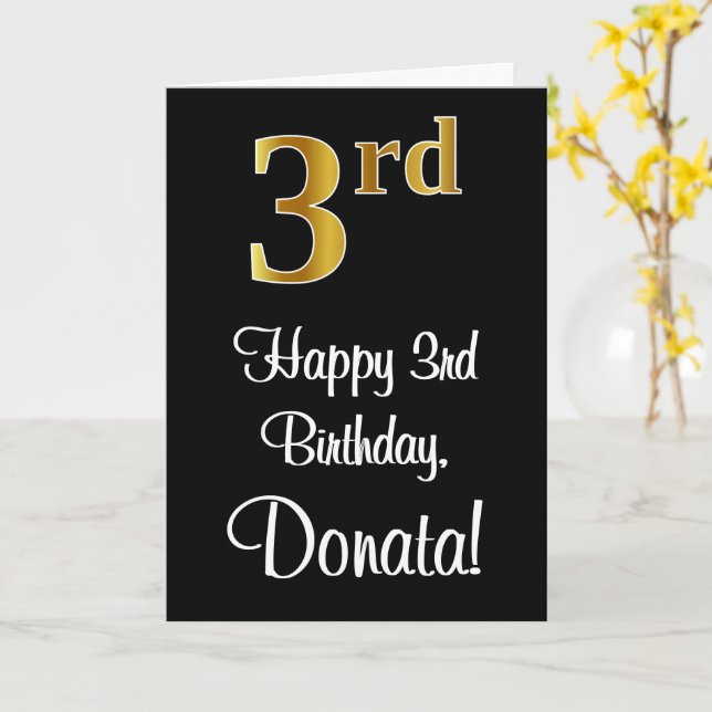 Carte 3e anniversaire ~ Elégant luxe Faux Gold Look # (Fleur jaune)