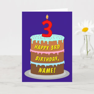 Carte 3e anniversaire : Fun Cake and Candle + Nom person