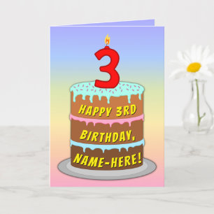 Carte 3e anniversaire — Fun Cake & Candle, avec un nom p