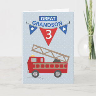 Carte 3e anniversaire Grand-petit-fils, camion à feu