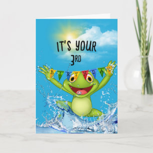 Carte 3e anniversaire Grenouille de saut dans l'eau
