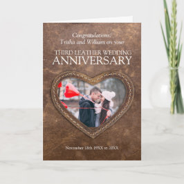 Carte 3e anniversaire mariage en cuir photo personnalisé
