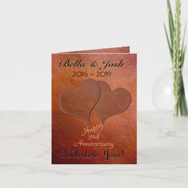 Carte 3e anniversaire Mariage personnalisé Faux Leather (Devant)