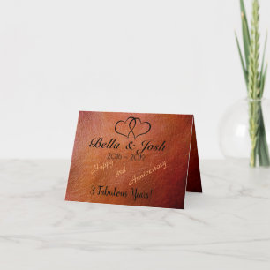 Carte 3e anniversaire personnalisé Faux cuir