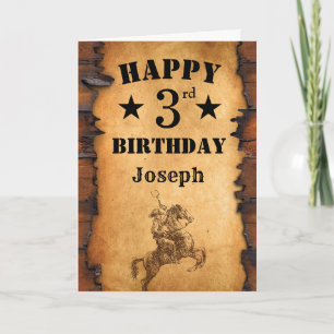 Carte 3e anniversaire rustique Pays Western Cowboy Horse