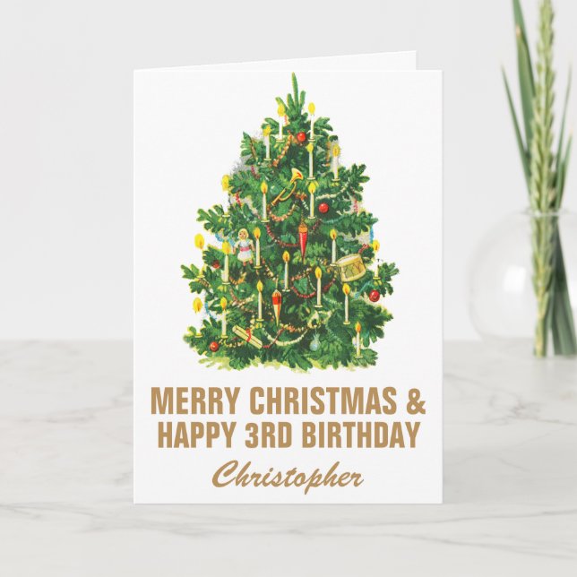 Carte 3e Joyeux anniversaire et Joyeux sapin de Noël (Devant)