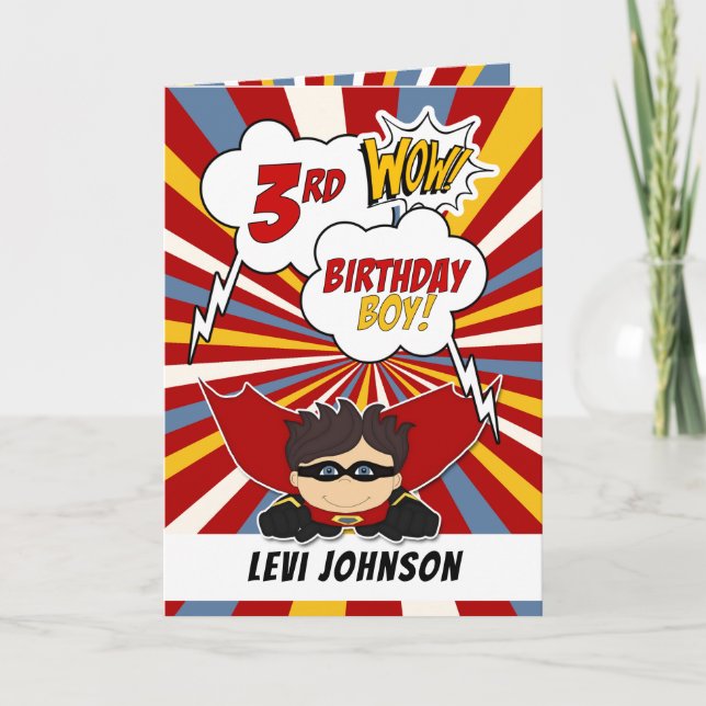 Carte 3ème anniversaire Boy Superhero Thème de bande des (Devant)