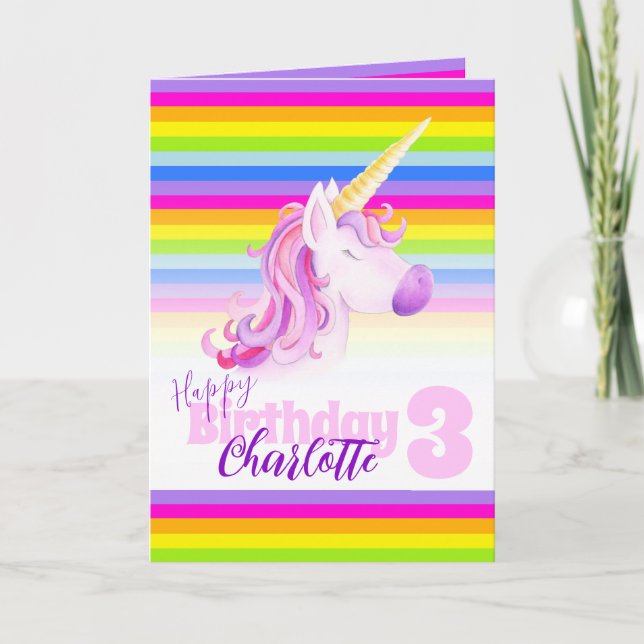 Carte 3ème anniversaire de l'arc-en-ciel Unicorn c (Devant)