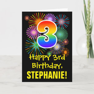 Carte 3ème anniversaire : Fun Motif Fireworks + Rainbow 