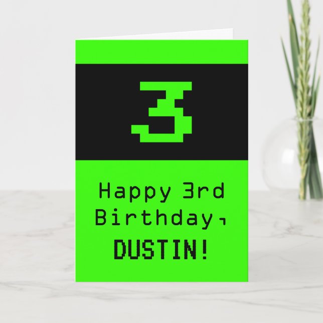 Carte 3ème anniversaire : Nerdy / Geeky Style "3" et nom (Devant)