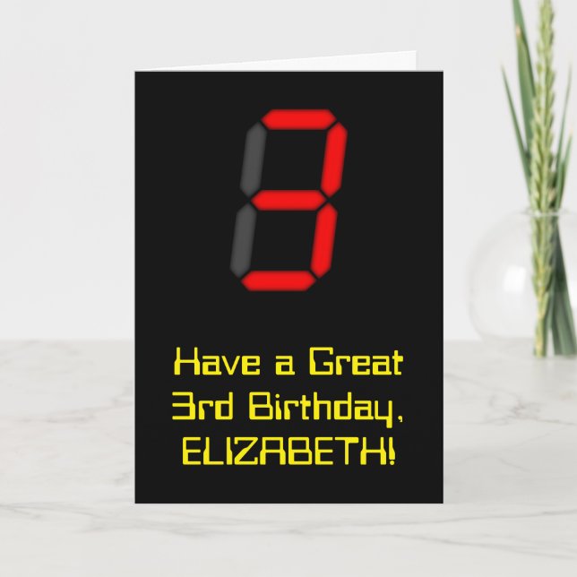 Carte 3ème anniversaire : Rouge Digital Horloge Style "3 (Devant)