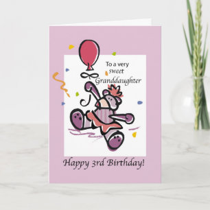 Carte 3ème ballon d'ours d'anniversaire de petite-fille