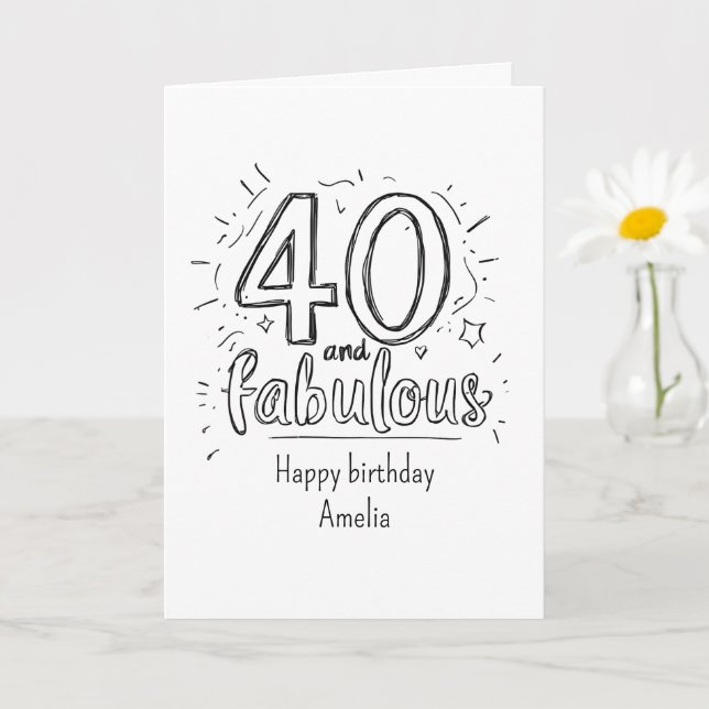 Carte 40 and Fabulous Doodle Happy Birthday  (Petite plante)
