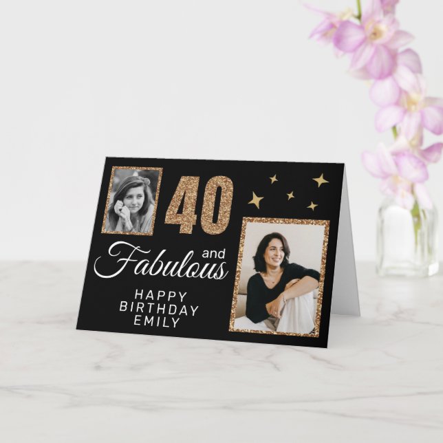 Carte 40 and Fabulous Gold Glitter 2 Photo 40th Birthday (Orchidée)