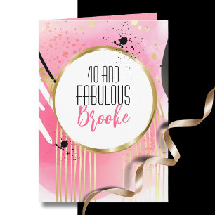 Carte 40 ans et Fabuleux Anniversaire Rose Or Noir Minim