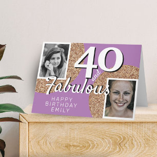 Carte 40 ans et fabuleux Paillettes dorées 2 Photo 40e a