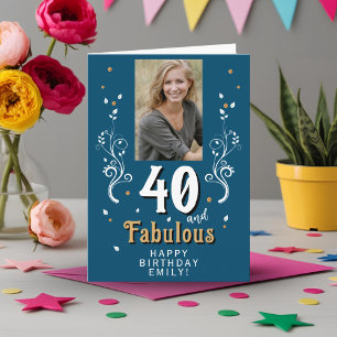 Carte 40 ans et feuillage fabuleux Photo d'anniversaire 