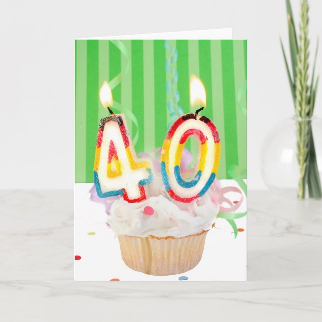 Carte 40 e anniversaire cupcake avec bougies (Devant)