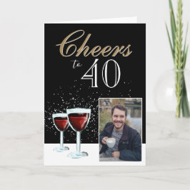 Carte 40 Elégant vin rouge Photo 40e Anniversaire