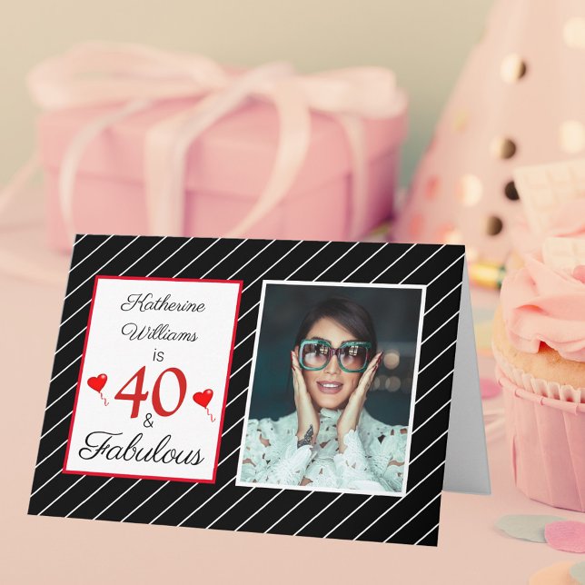 Carte 40 et fabuleux 40e anniversaire Photo noir et blan (40 & Fabulous 40th Birthday Photo Black & White Card)