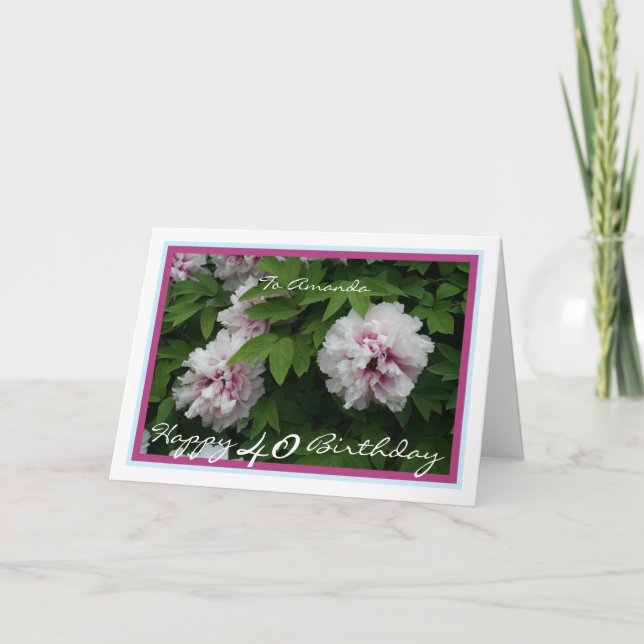 Carte 40e anniversaire Amanda Peonies Fleurs de printemp (Devant)