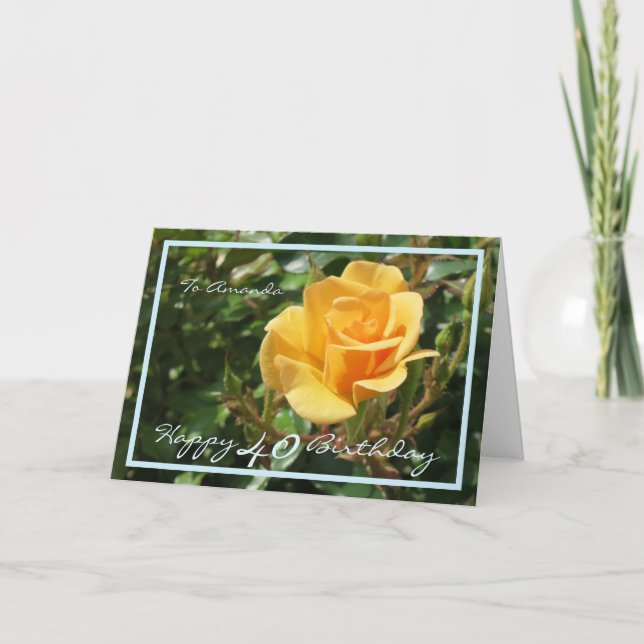Carte 40e Anniversaire Amanda Rose Jaune Élégante Modern (Devant)