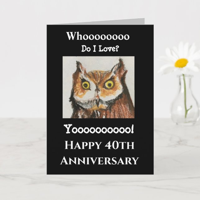 Carte 40e Anniversaire Amoureux De Mari De Chouette Drôl (Petite plante)