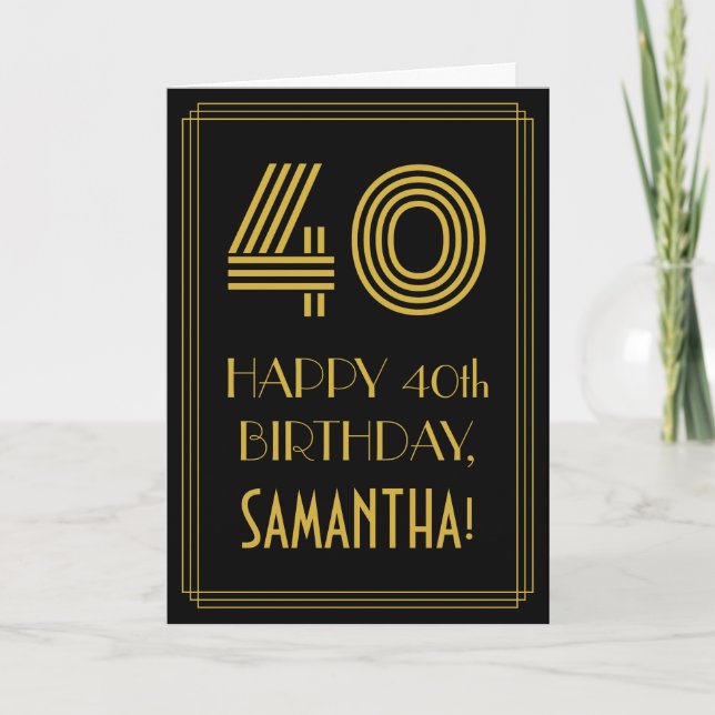 Carte 40e anniversaire : Art Déco Inspiré Look "40" & No (Devant)