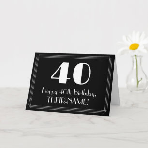 Carte 40e anniversaire ~ Art Déco Inspiré Look "40", Nom