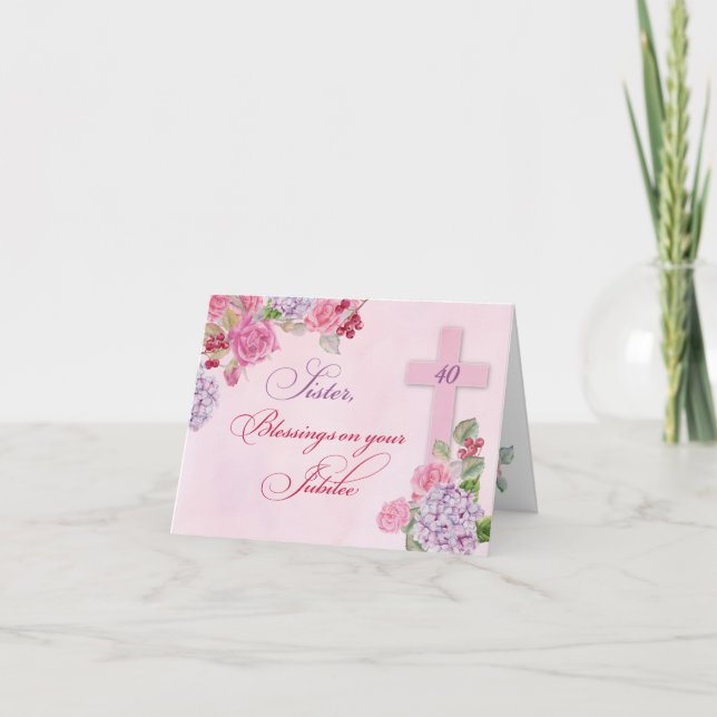 Carte 40e anniversaire de la vie religieuse Nonne cathol (Devant)