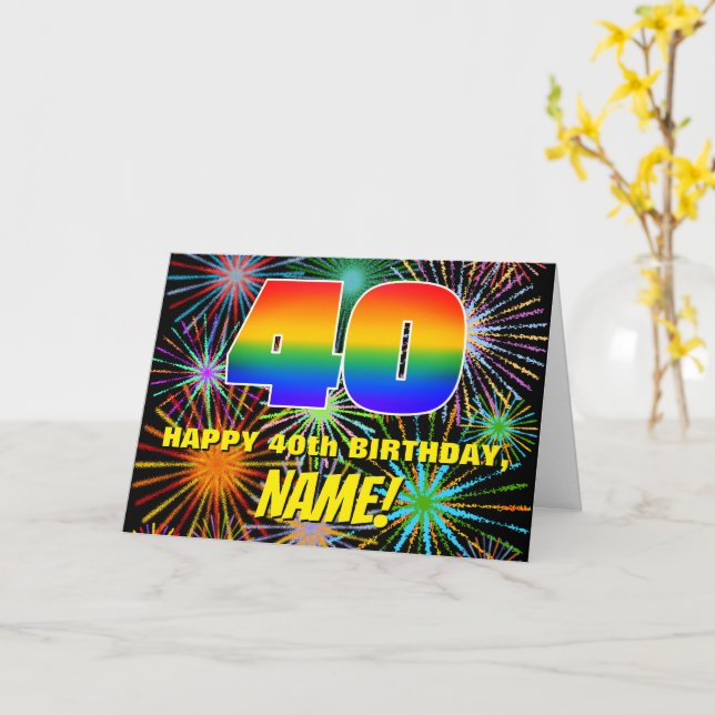 Carte 40e anniversaire : Feu d'artifice festif amusant e (Fleur jaune)