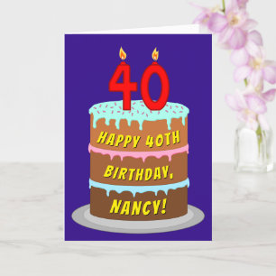 Carte 40e anniversaire : Fun Cake and Candles + Nom pers