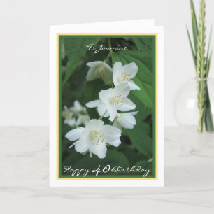 Carte 40e anniversaire Jasmine Flowers Elégant cadre Or
