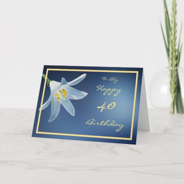 Carte 40e Anniversaire Madonna Lily Nom Golden Frame (Devant)