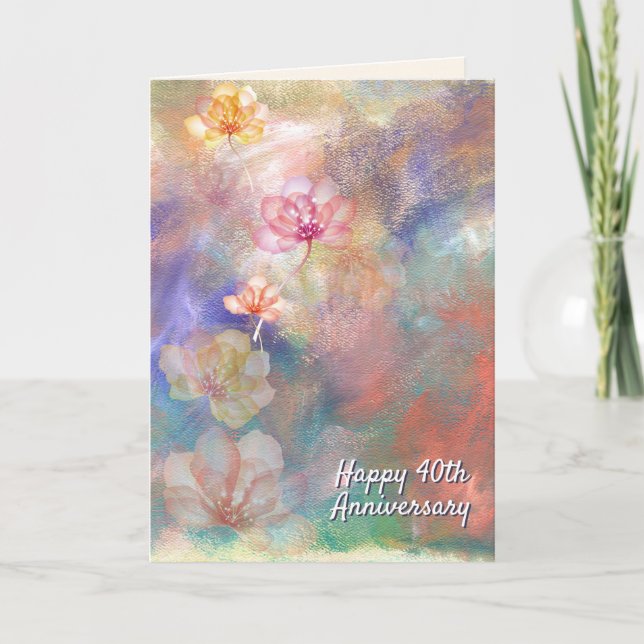 Carte 40e anniversaire Peinture abstraite et fleurs   (Devant)