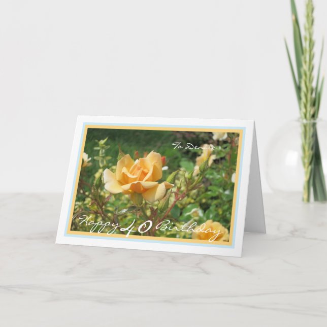 Carte 40e anniversaire Rose Denise Elegant Golden Frame (Devant)