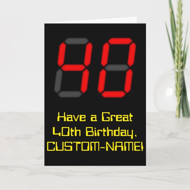 Carte 40e anniversaire : Rouge Digital Horloge Style "40 (Devant)