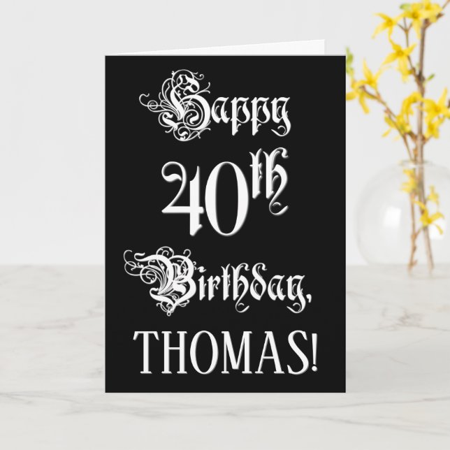 Carte 40e anniversaire : Soigné, Élégant Script + Nom pe (Fleur jaune)