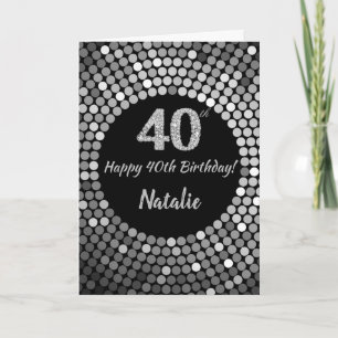 Carte 40e Birthday Black and Silver Glitter Card
