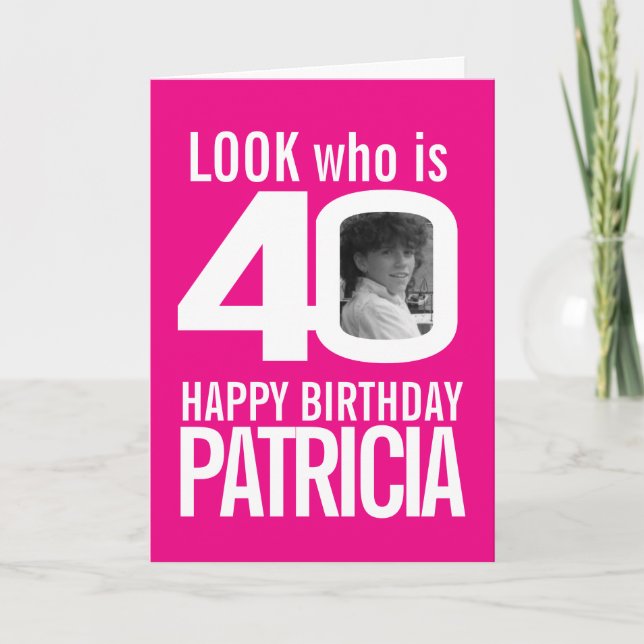 Carte 40e Joyeux Anniversaire photo rose blanc (Devant)