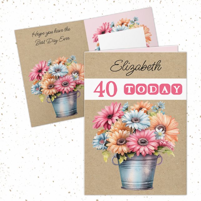 Carte 40ème anniversaire de gerberas fleurs roses (Créateur téléchargé)