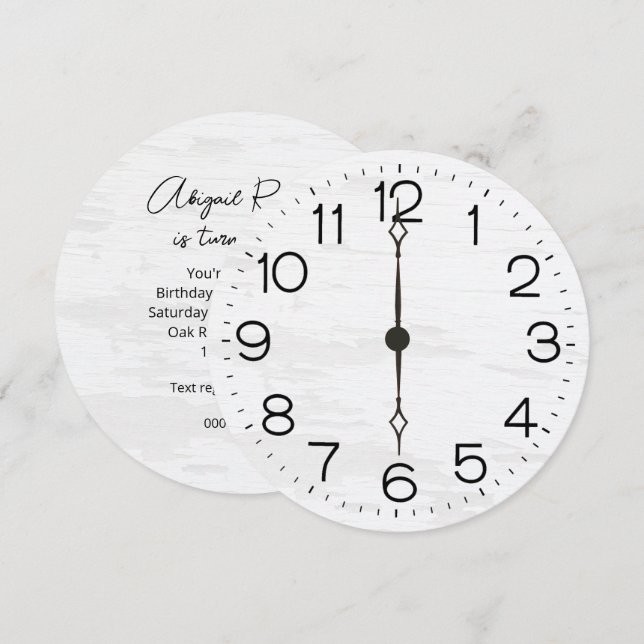 Carte 40th Birthday Party Clock On Whitewashed Wood (Devant / Derrière)