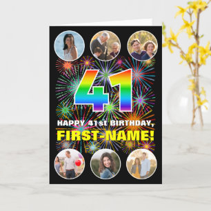 Carte 41e anniversaire : Arc en ciel amusant #, Nom pers