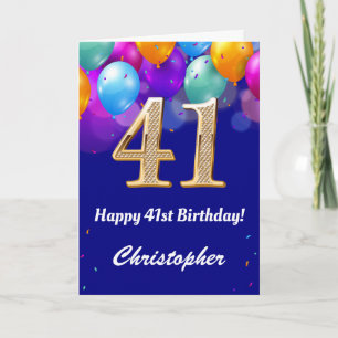 Carte 41e anniversaire Ballons bleu et or couleur marine